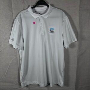 Adidas Mens Primegreen Polo Shirt White Casa Azul Logo Size L Short Sleeve